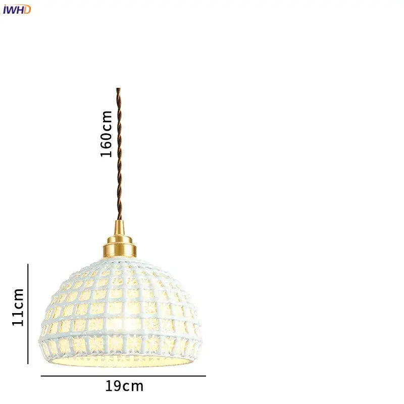 White dome-shaped ceramic led pendant light with grid pattern and gold hardware for dining room decorbites ceramic led