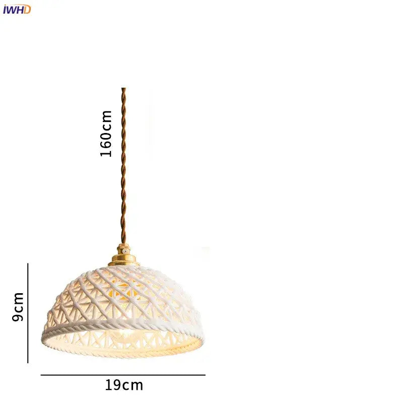 White woven pendant light with gold metal chain and brass fittings in decorbites ceramic led pendant for dining room decor