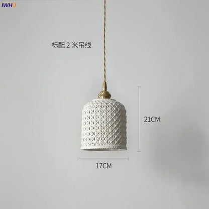 White ceramic led pendant light with textured lattice pattern and brass hardware for dining room decorbites ceramic led