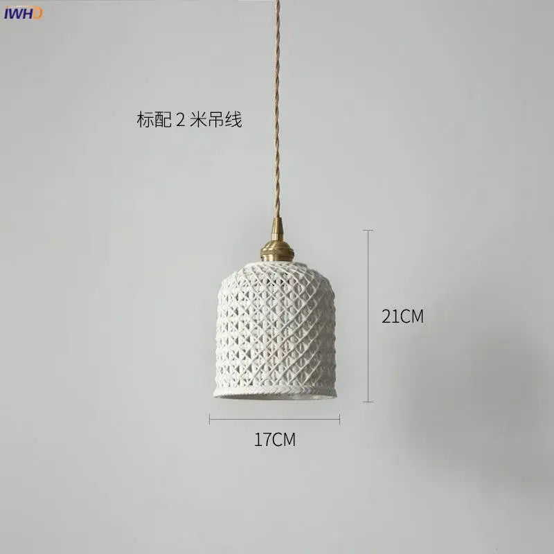 White ceramic led pendant light with textured lattice pattern and brass hardware for dining room decorbites ceramic led