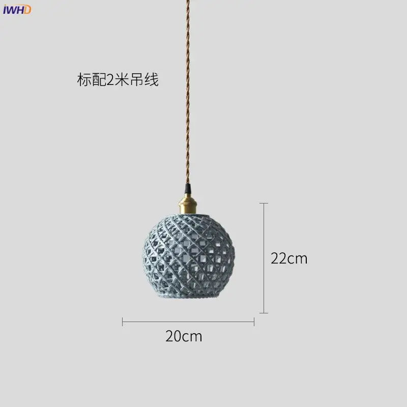 Gray spherical ceramic led pendant light with woven lattice design and brass hardware for dining room decorbites ceramic led