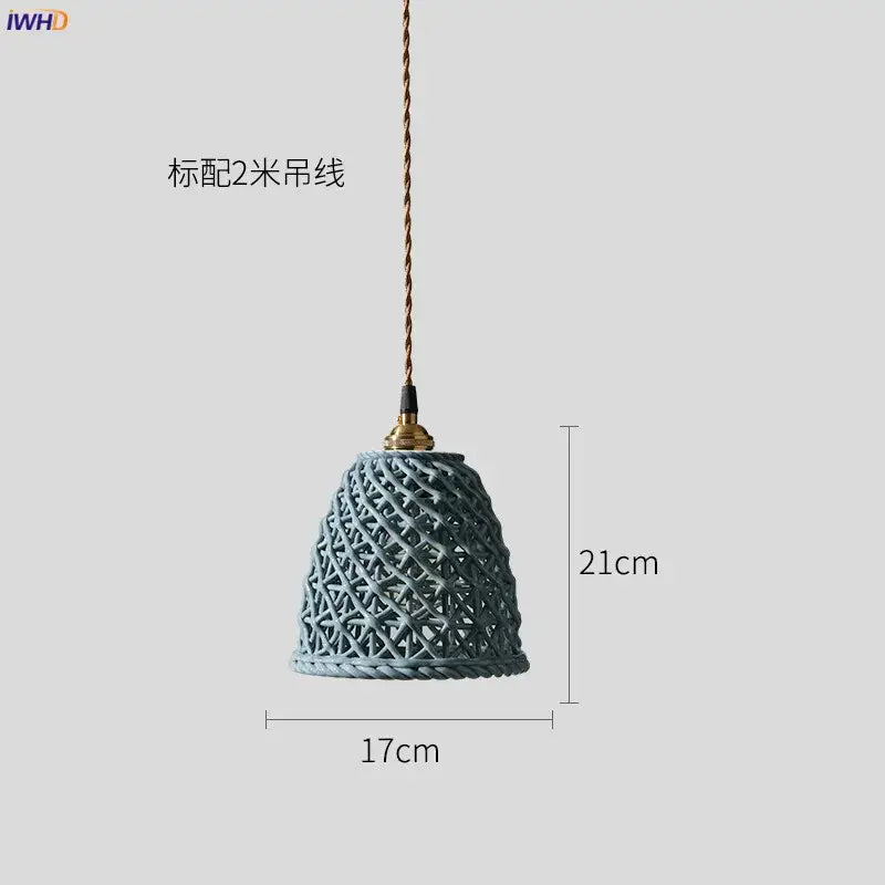 Teal woven ceramic led pendant light with lattice design and brass top for dining room decorbites ceramic led pendant