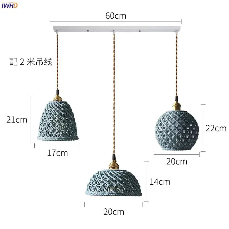 Set of three modern pendant lights with woven gray resin shades and brass-finished cords for dining room decorbites ceramic led