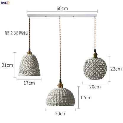 Set of three white textured ceramic led pendant lights with brass accents and twisted cord for dining room decorbites ceramic led