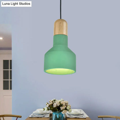 Jar Pendant Light Kit: Industrial Grey/Red/Blue Cement Hanging Lamp with Wood Top - 1-Bulb