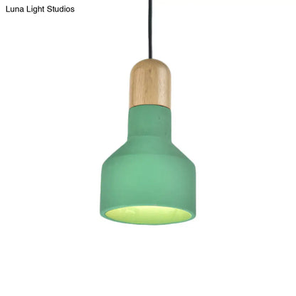 Jar Pendant Light Kit: Industrial Grey/Red/Blue Cement Hanging Lamp with Wood Top - 1-Bulb