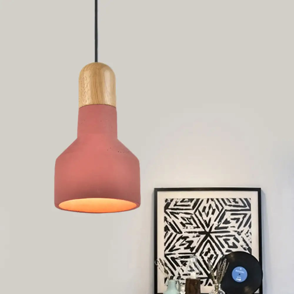 Jar Pendant Light Kit: Industrial Grey/Red/Blue Cement Hanging Lamp with Wood Top - 1-Bulb