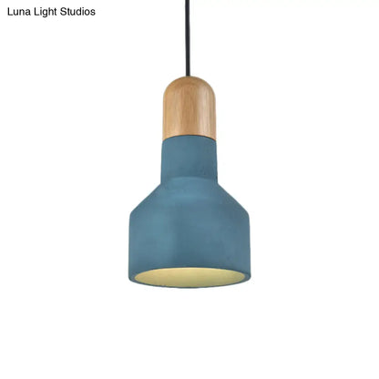 Jar Pendant Light Kit: Industrial Grey/Red/Blue Cement Hanging Lamp with Wood Top - 1-Bulb