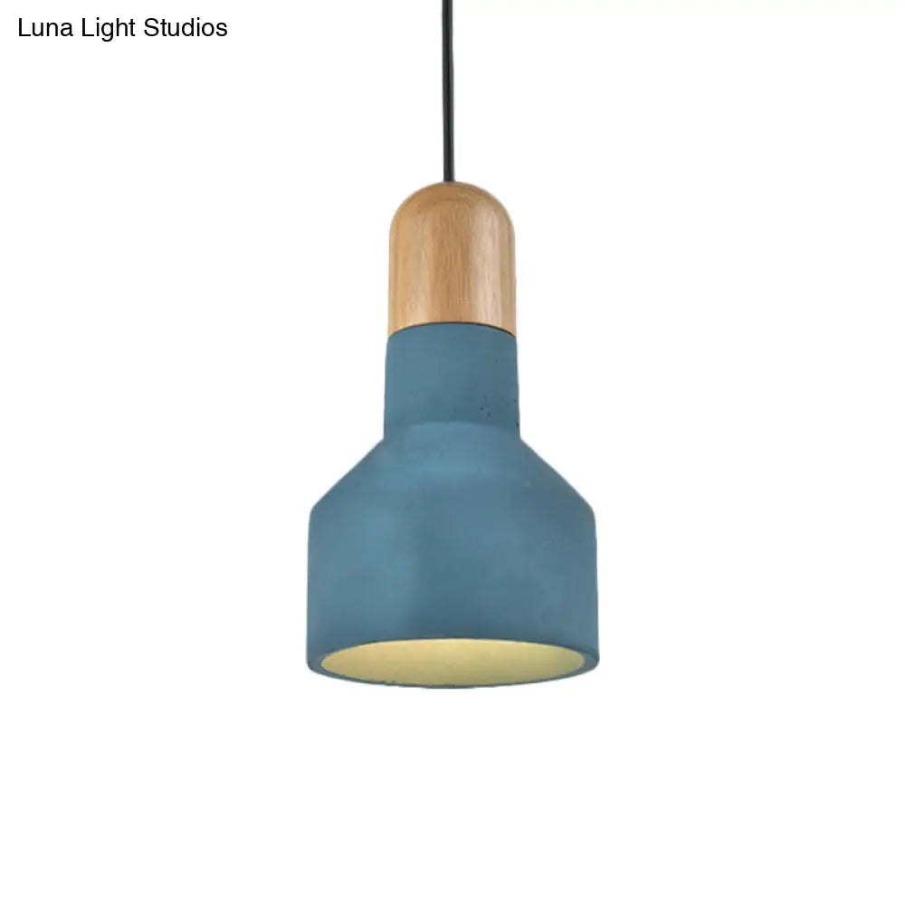 Jar Pendant Light Kit: Industrial Grey/Red/Blue Cement Hanging Lamp with Wood Top - 1-Bulb