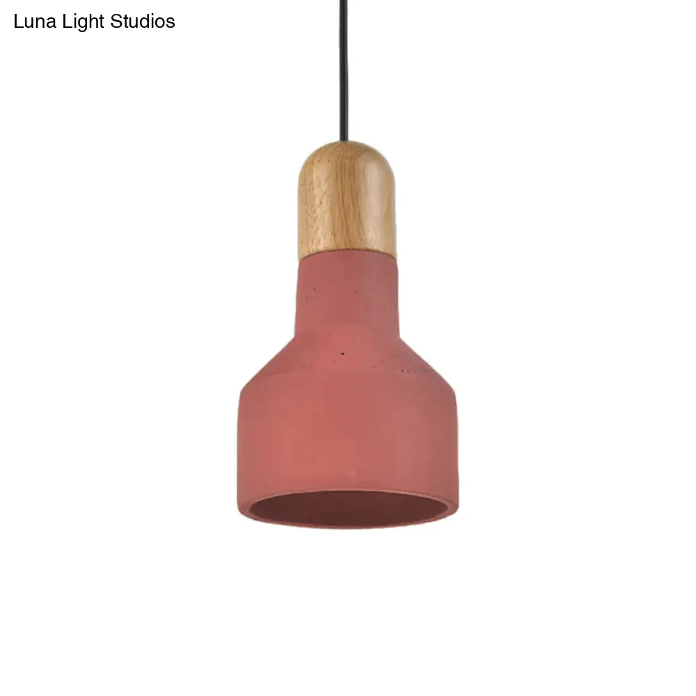 Jar Pendant Light Kit: Industrial Grey/Red/Blue Cement Hanging Lamp with Wood Top - 1-Bulb