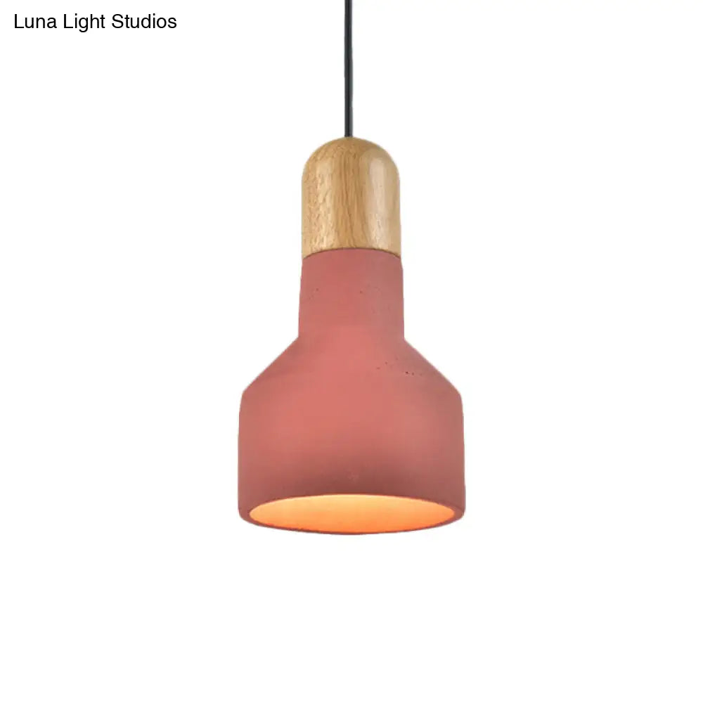 Jar Pendant Light Kit: Industrial Grey/Red/Blue Cement Hanging Lamp with Wood Top - 1-Bulb