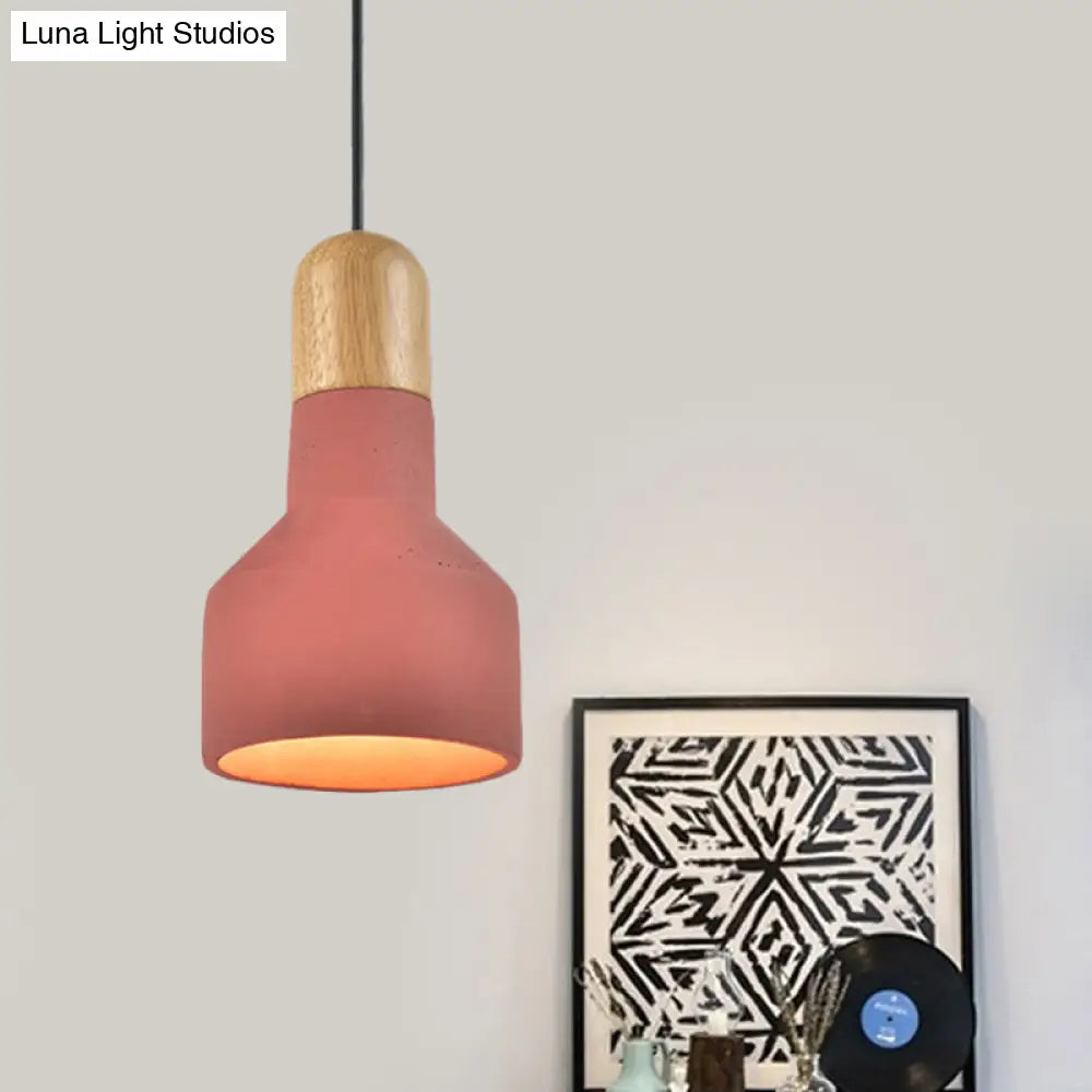 Jar Pendant Light Kit: Industrial Grey/Red/Blue Cement Hanging Lamp with Wood Top - 1-Bulb