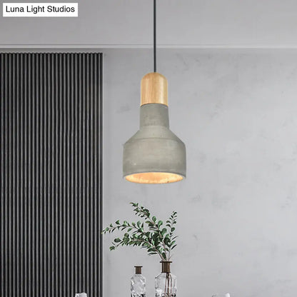 Jar Pendant Light Kit: Industrial Grey/Red/Blue Cement Hanging Lamp with Wood Top - 1-Bulb