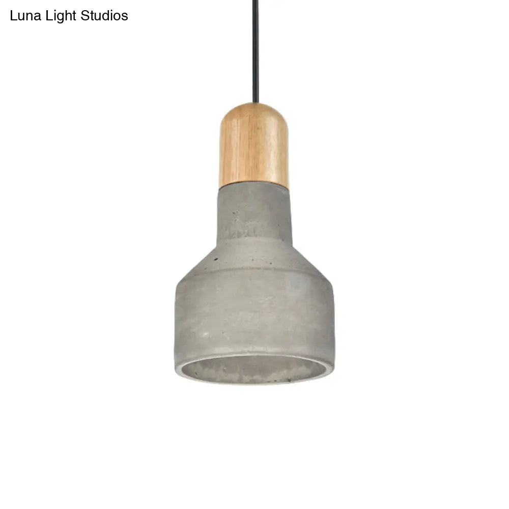 Jar Pendant Light Kit: Industrial Grey/Red/Blue Cement Hanging Lamp with Wood Top - 1-Bulb