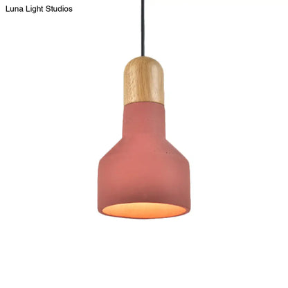 Jar Pendant Light Kit: Industrial Grey/Red/Blue Cement Hanging Lamp with Wood Top - 1-Bulb