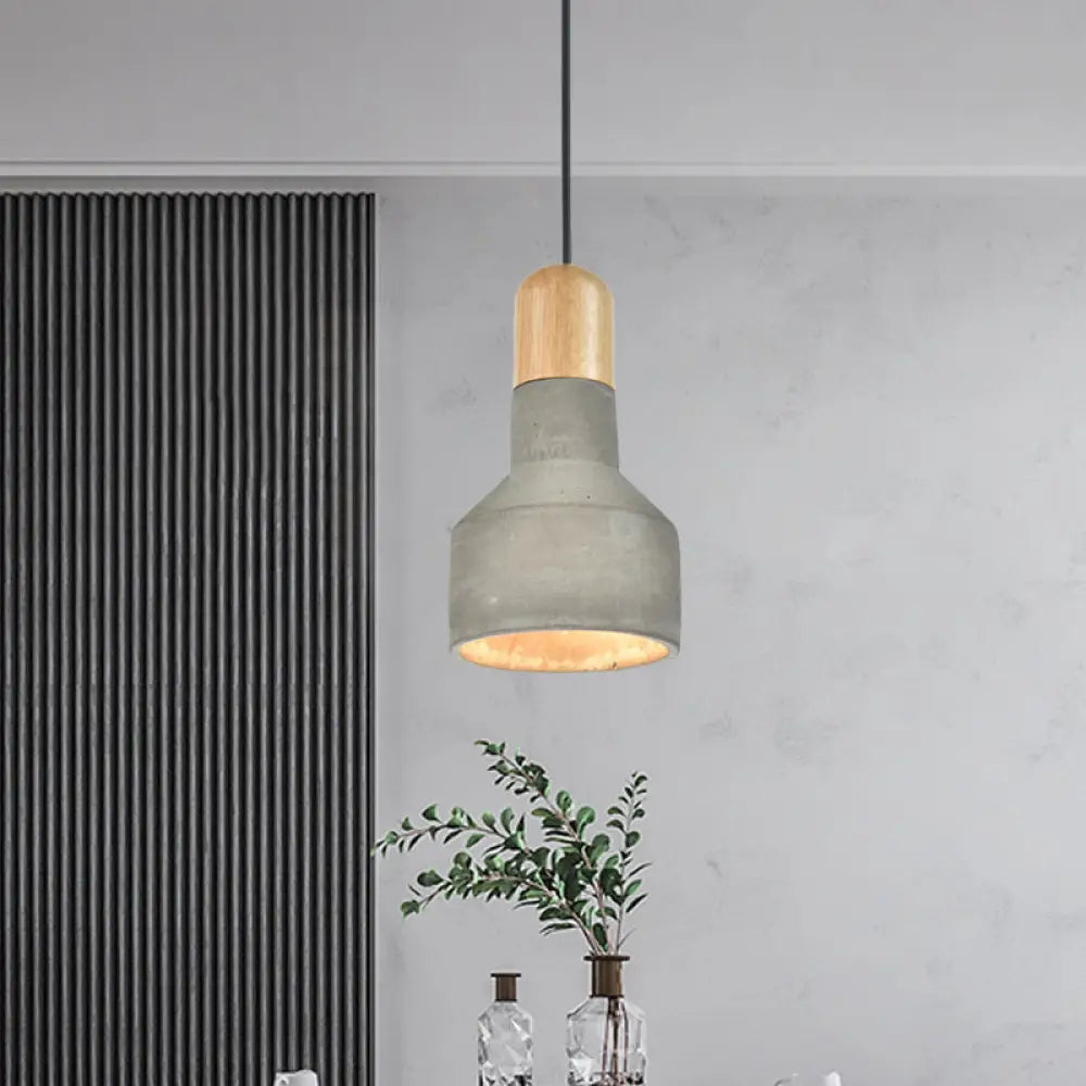 Jar Pendant Light Kit: Industrial Grey/Red/Blue Cement Hanging Lamp with Wood Top - 1-Bulb