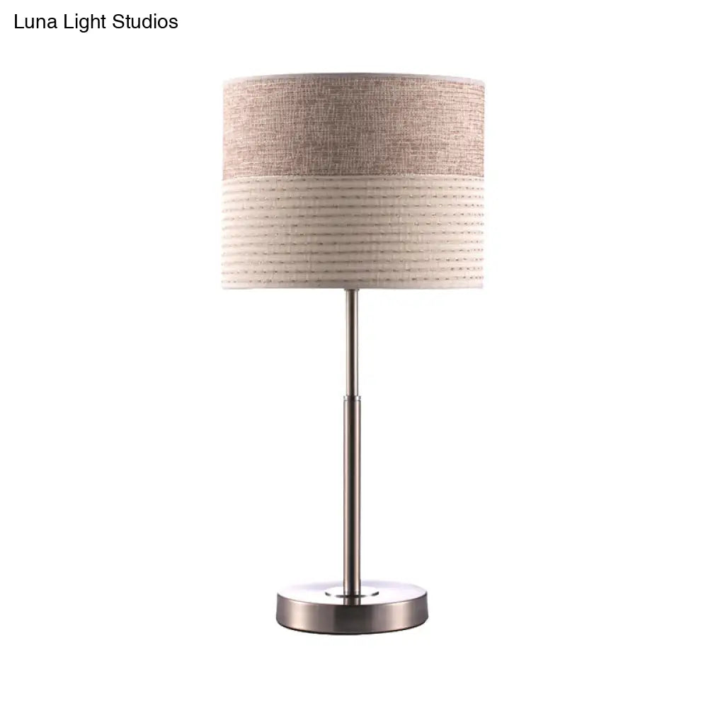 Jasmine - Contemporary Cylinder Night Lighting Fabric Bedside Lamp-Cream Gray