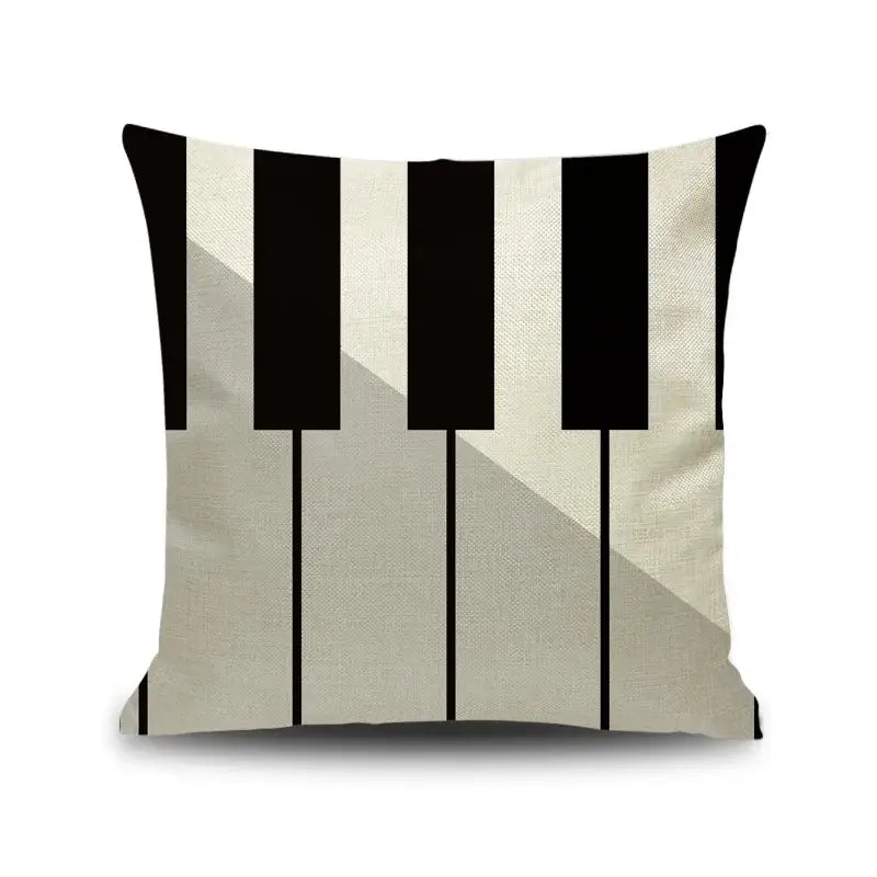 Square linen cushion cover with minimalist black and beige letter notes piano graphic for living room decorbites decor