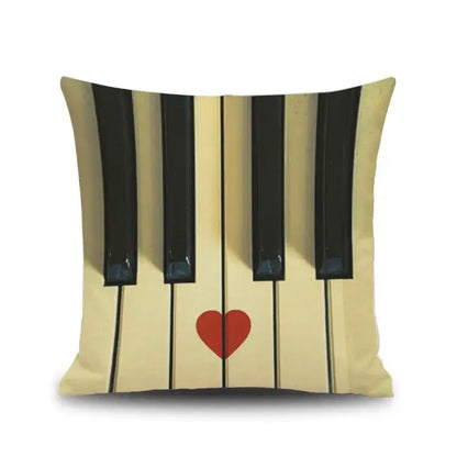 Beige linen cushion cover with black letter notes piano graphic and red heart for living room decorbites decorbites letter notes decor