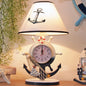 Jeanne - Children Rudder Base Table Lighting Children Style Resin Single Bulb Blue Shaded Night Stand Lamp with Clock Design