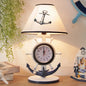 Jeanne - Children Rudder Base Table Lighting Children Style Resin Single Bulb Blue Shaded Night Stand Lamp with Clock Design