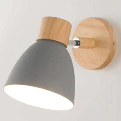 Gray matte-finished joan wooden reading wall sconce with wooden base and adjustable arm for bedroom lighting