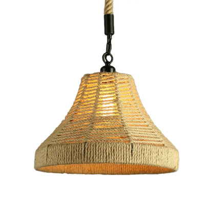 Jute Rope Drop Pendant Rustic Brown Restaurant Hanging Light - Single Hand-Worked Design