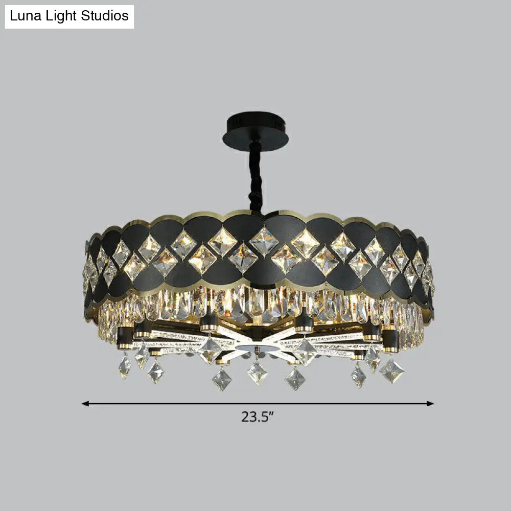 K9 Crystal Pendant Chandelier for Dining Room in Postmodern Black Design