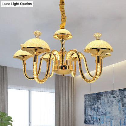 Lámpara de araña colgante de cristal K9 con luz LED dorada - Diseño moderno en forma de cuenco y pantalla de cristal esmerilado