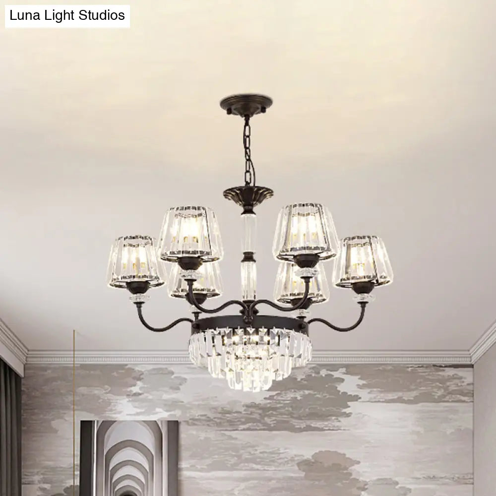 Lámpara de techo cónica de cristal K9 - Elegante araña negra de 9 luces para comedor