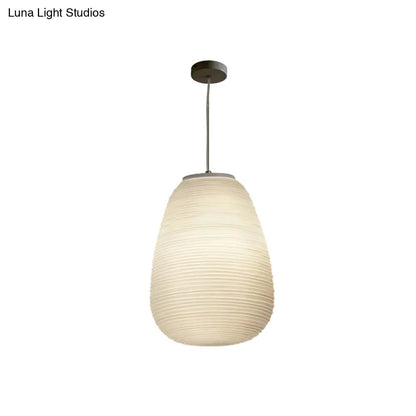 Katherine - Ribbed Cocoon Pendant Ceiling Light Post Modern Ribbed Glass 1 Light White Hanging Light