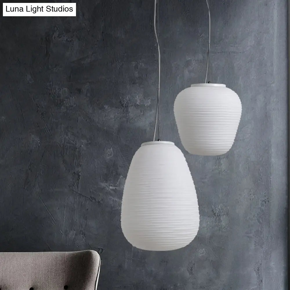 Katherine - Ribbed Cocoon Pendant Ceiling Light Post Modern Ribbed Glass 1 Light White Hanging Light