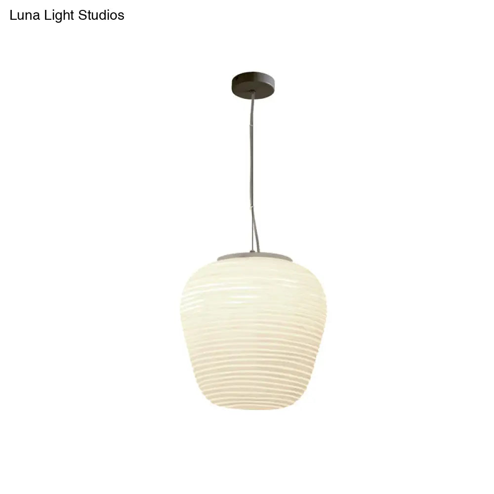 Katherine - Ribbed Cocoon Pendant Ceiling Light Post Modern Ribbed Glass 1 Light White Hanging Light