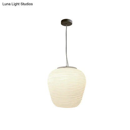 Katherine - Ribbed Cocoon Pendant Ceiling Light Post Modern Ribbed Glass 1 Light White Hanging Light