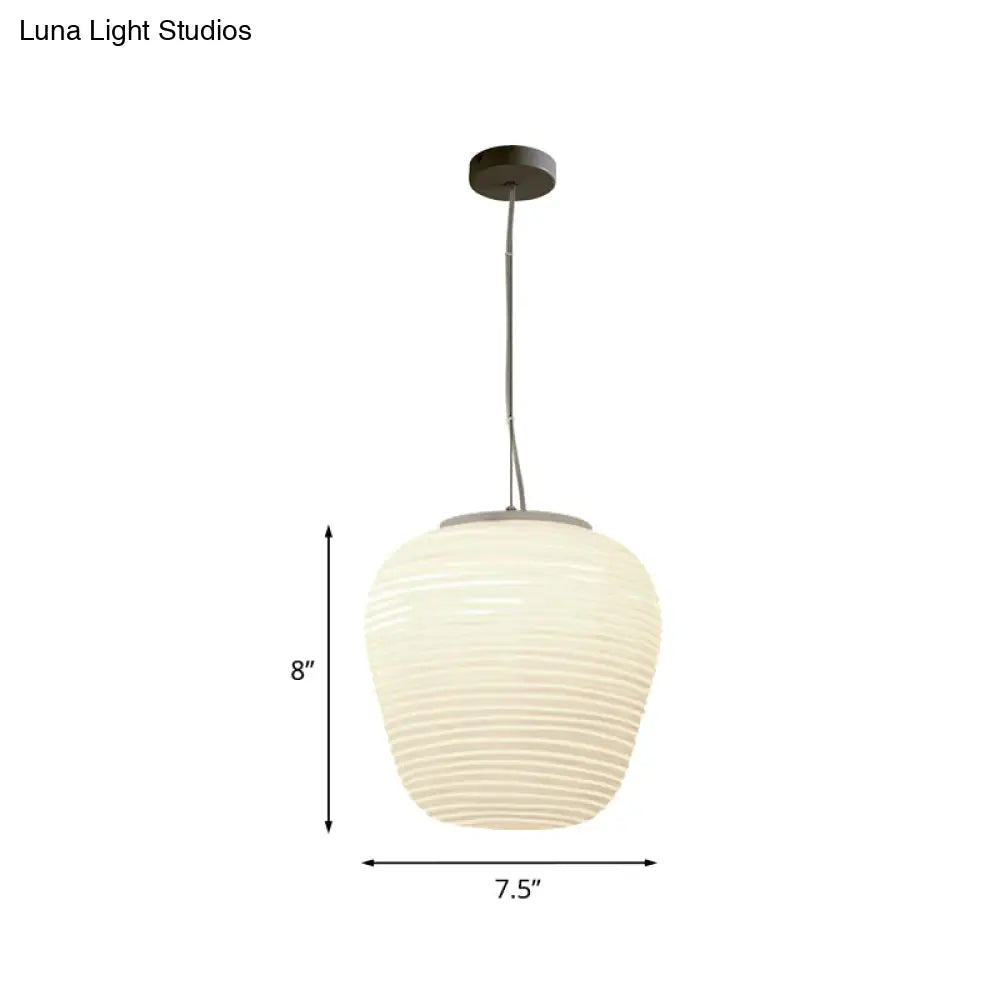 Katherine - Ribbed Cocoon Pendant Ceiling Light Post Modern Ribbed Glass 1 Light White Hanging Light