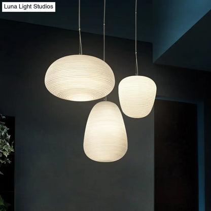 Katherine - Ribbed Cocoon Pendant Ceiling Light Post Modern Ribbed Glass 1 Light White Hanging Light