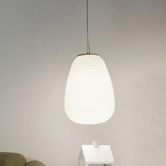 Katherine - Ribbed Cocoon Pendant Ceiling Light Post Modern Ribbed Glass 1 Light White Hanging Light