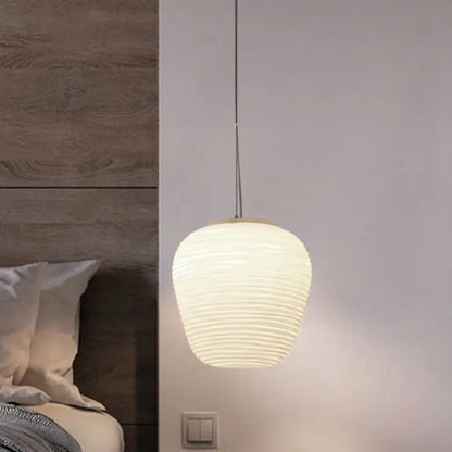 Katherine - Ribbed Cocoon Pendant Ceiling Light Post Modern Ribbed Glass 1 Light White Hanging Light