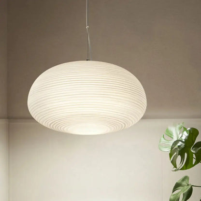 Katherine - Ribbed Cocoon Pendant Ceiling Light Post Modern Ribbed Glass 1 Light White Hanging Light