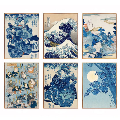 Katsushika Hokusai Blue Waves Canvas Wall Art - Posters