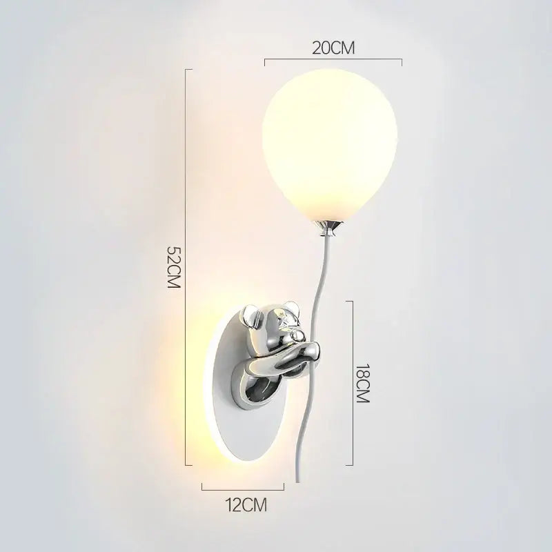 Chrome finished teddy bear wall light with frosted glass balloon lampshade for children bedroom decorbites bear balloon