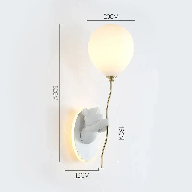 Cute white bear balloon wall light with frosted glass shade and gold metal stem for children bedroom decorbites bear balloon