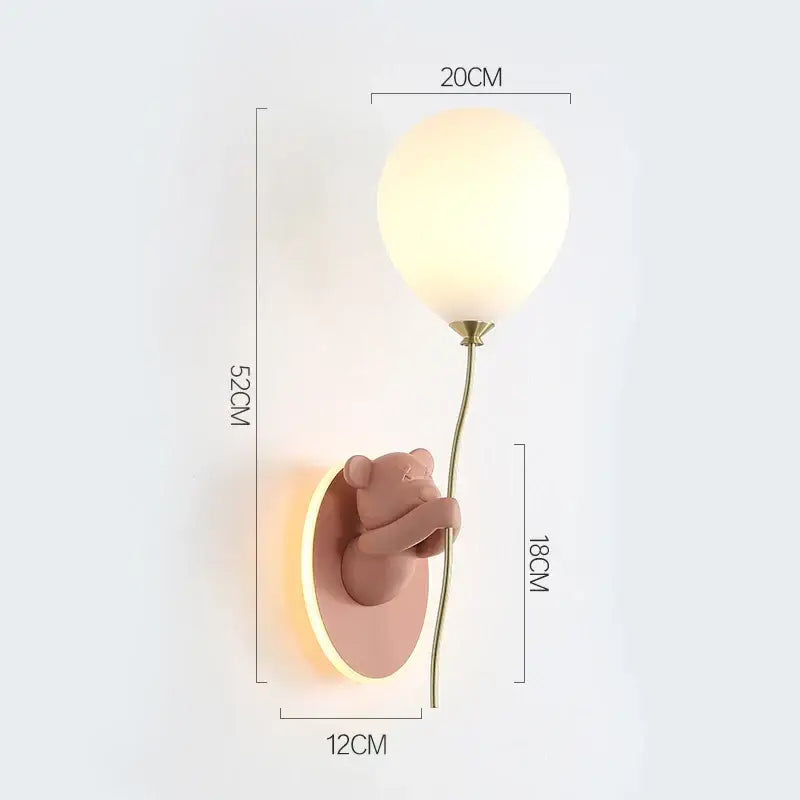 Kawaii gold bear balloon wall light featuring a pastel pink bear-shaped wall light with a frosted glass shade by decorbites bear balloon