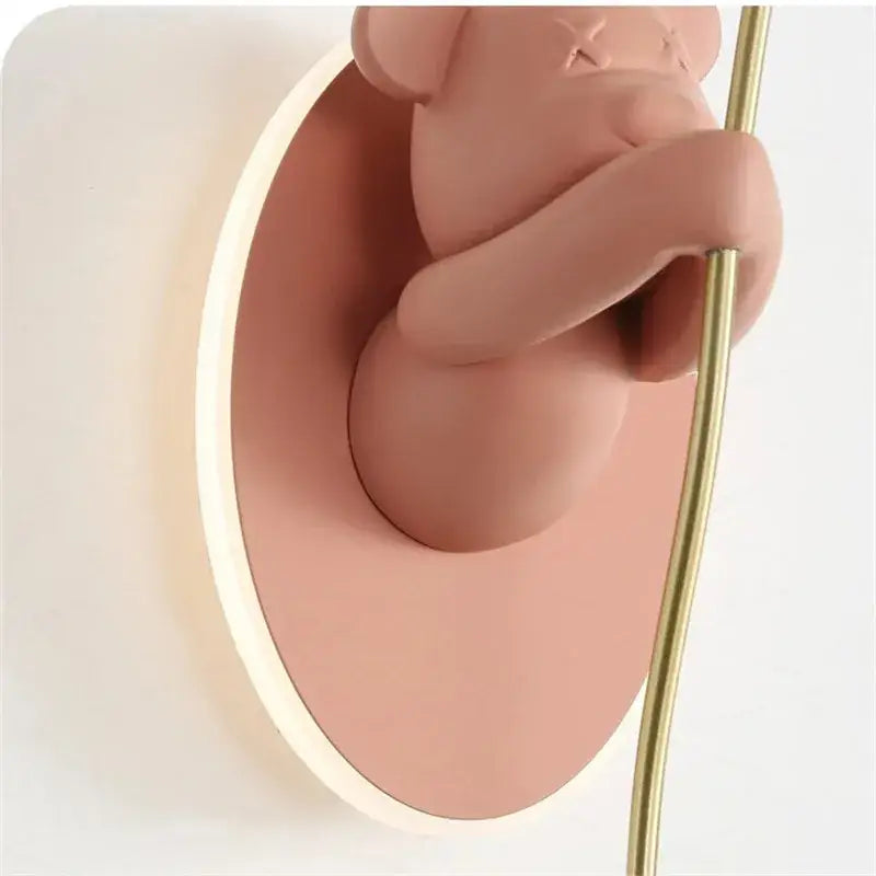 Soft pink matte bear balloon wall light with gold-toned cord minimalist decorbites bear balloon for children bedroom