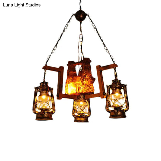 Kerosene Chandelier Pendant Light - 4-Light Metal Lamp in Dark Brown for Warehouse Ambiance