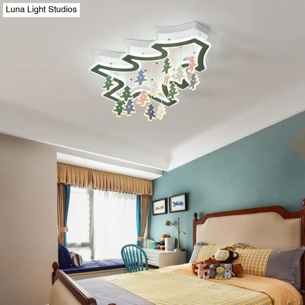 DecorBites™ DecorBites™ Kid Bedroom Ceiling Lamp: Modern Green LED Light with Pinaster Acrylic Mount
