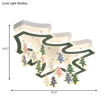 DecorBites™ DecorBites™ Kid Bedroom Ceiling Lamp: Modern Green LED Light with Pinaster Acrylic Mount