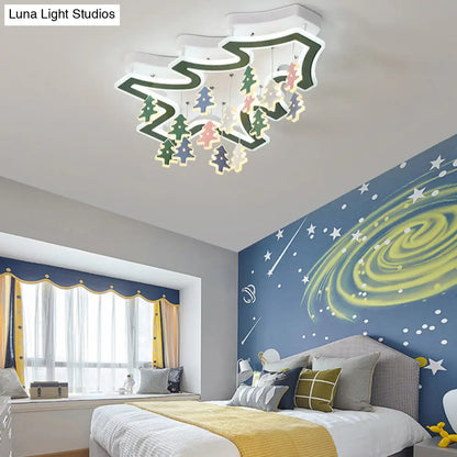 DecorBites™ DecorBites™ Kid Bedroom Ceiling Lamp: Modern Green LED Light with Pinaster Acrylic Mount