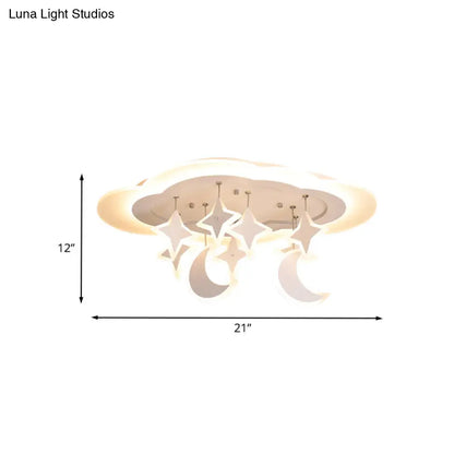 DecorBites™ DecorBites™ Kid-friendly Acrylic Cloudy LED Flush Ceiling Light with Dangling Moon and Star - Warm/White Glow