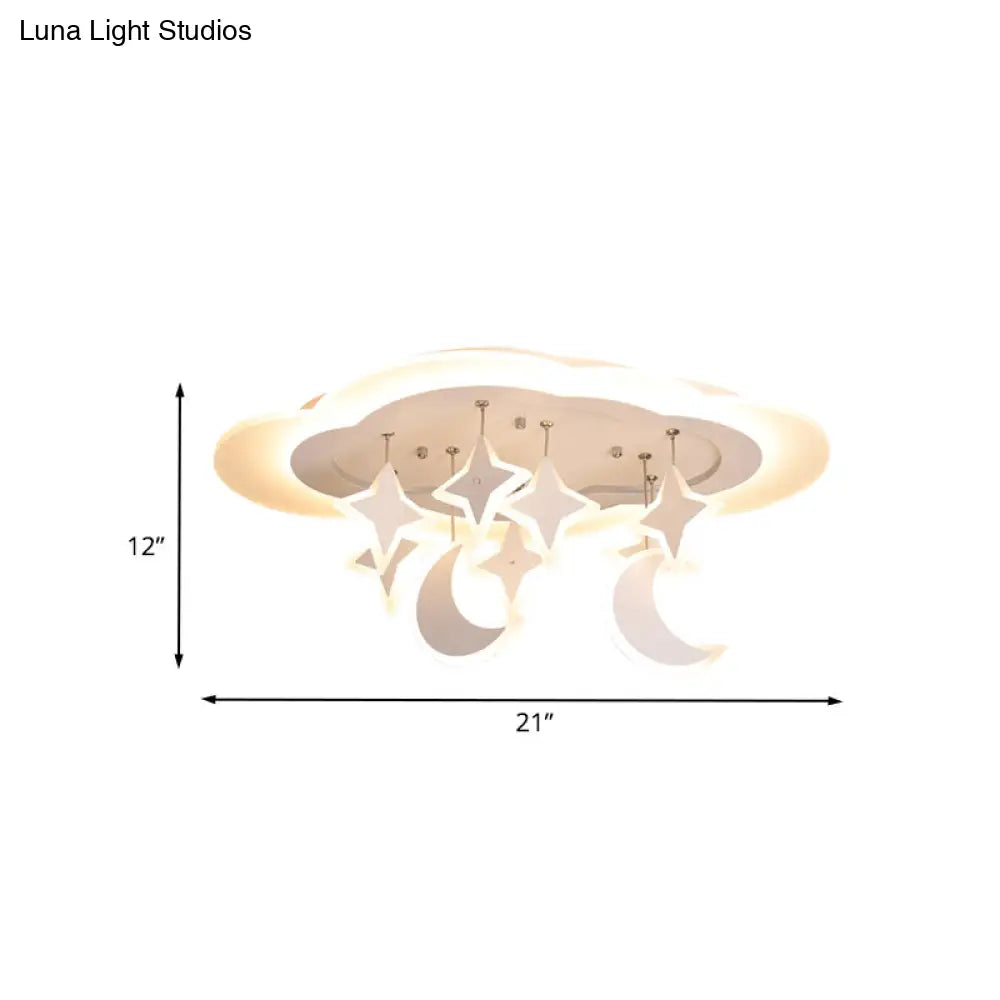 DecorBites™ DecorBites™ Kid-friendly Acrylic Cloudy LED Flush Ceiling Light with Dangling Moon and Star - Warm/White Glow